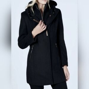 Calvin Klein NWT Faux Suede Elbow Patches Hooded Wool Blend Coat Size Small.